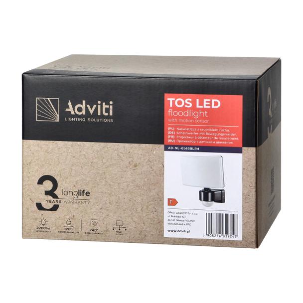 TOS LED 30W naświetlacz ogrodowy z PIR, 2200lm, IP65, 4000K, PC, czarny AD-NL-6148BLR4 ORNO