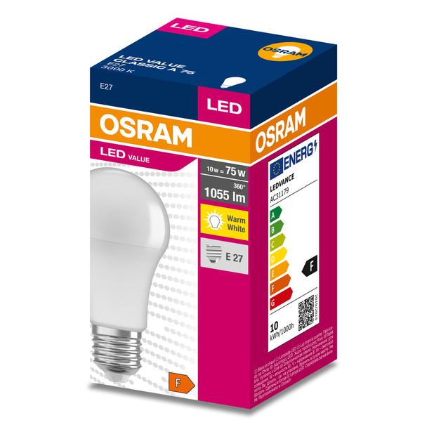 Żarówka LED A75 E27 10W = 75W 1055lm 3000K Ciepła 200° VALUE CLASSIC Osram