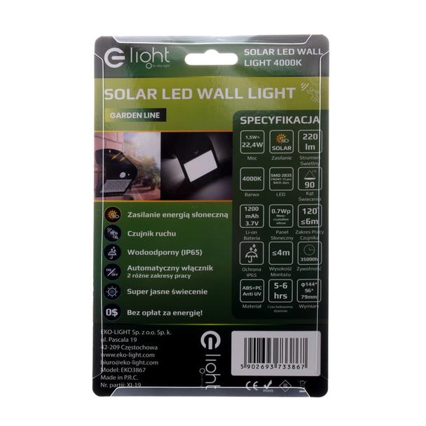 Kinkiet solarny LED 1,5W IP65 BUTTERFY EKO-LIGHT EKO3867 Milagro