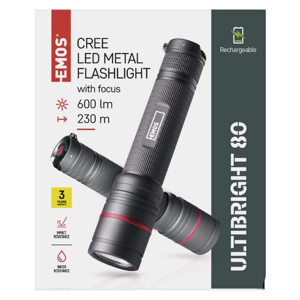 Latarka metalowa CREE LED Ultibright 80 600lm Li-Ion 2,6Ah P3180 EMOS