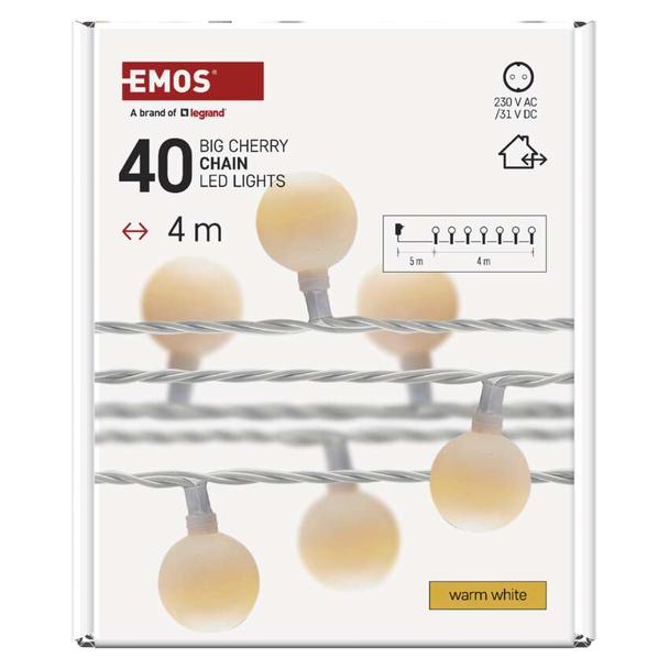 Lampki choinkowe kulki duże 40 LED 4m ciepła biel timer IP44 biały przewód D5AW01 EMOS