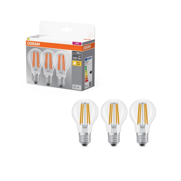 Żarówka LED x3 A60 E27 11W = 100W 1521lm 2700K Ciepła 320° Filament BASE Osram