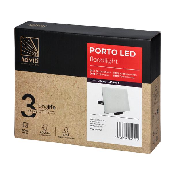 PORTO LED 50W naświetlacz bezramkowy, 4000lm, IP65, 4000K, aluminium + poliwęglan AD-NL-6465BL4 ORNO