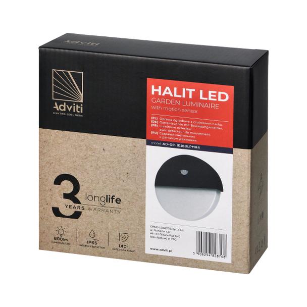 HALIT LED 10W oprawa ogrodowa z czujnikiem ruchu 140st 600lm IP65 4000K IK10 czarna AD-OP-6116BLPMR4 ORNO