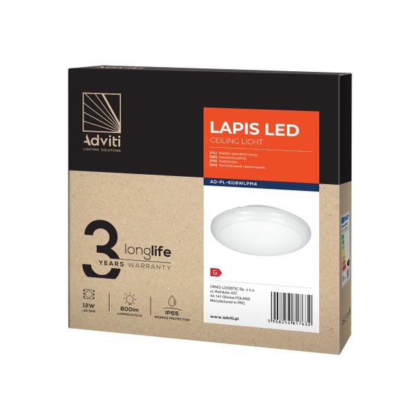 LAPIS LED 12W, plafon oświetleniowy, 800lm, IP65, 4000K, IK10, poliwęglan mleczny, biały AD-PL-6118WLPM4 ORNO