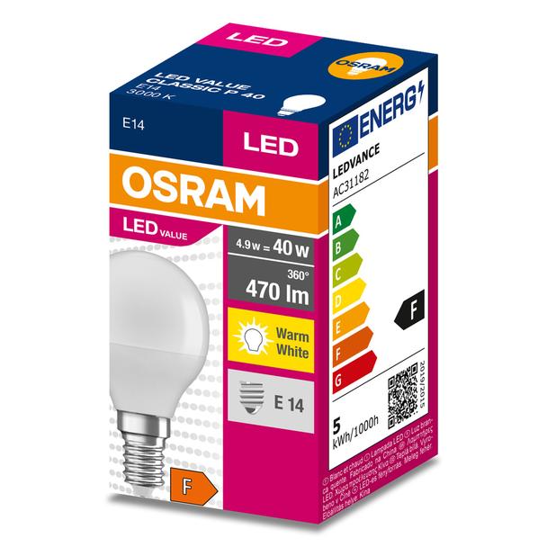 Lampa LED VALUE Classic P40 non-dim plastik 4,9W 830 E14