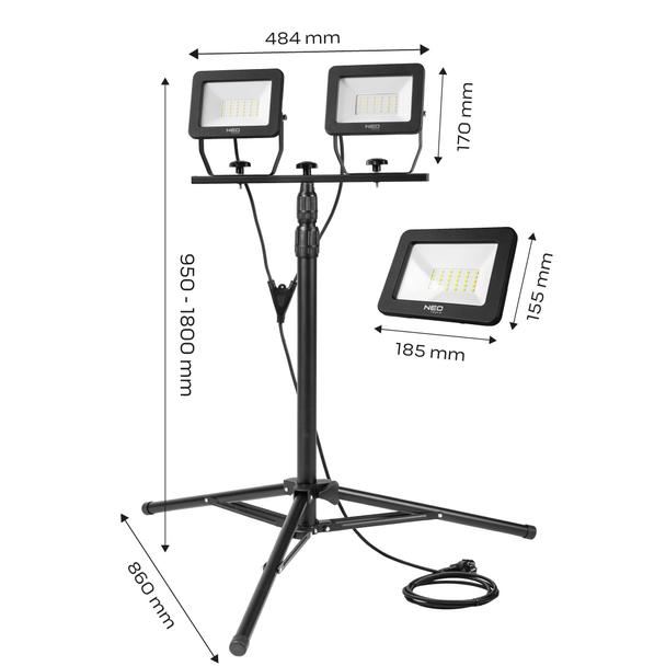 Reflektor podwójny 2x50W SMD LED 9000lm na statywie 1.8m 99-062 GTX Poland