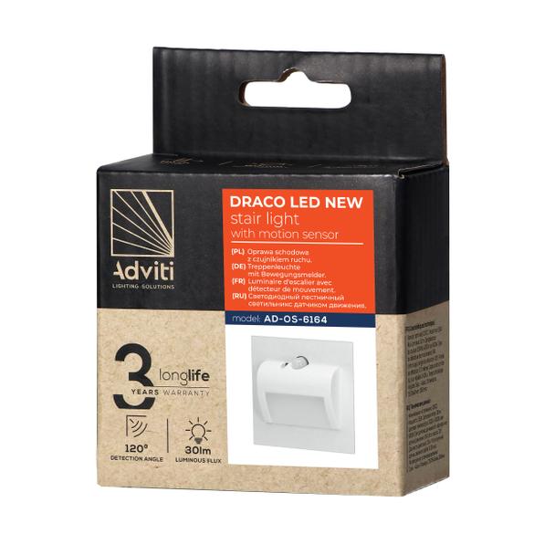 DRACO LED NEW 1,5W, oprawa schodowa podtynkowa, 12VDC, 30lm, 4000K, biała, czujnik ruchu i zmierzchu AD-OS-6164LR4/W ORNO