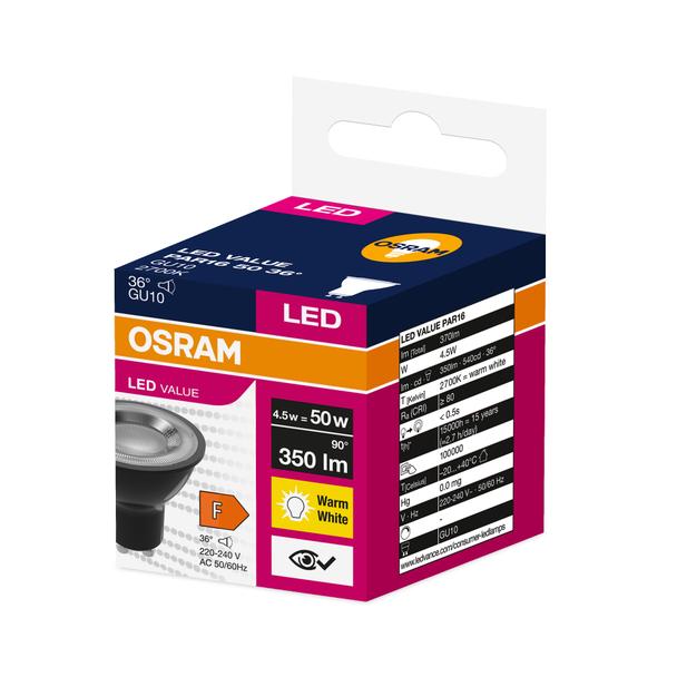 Lampa LED VALUE PAR16 50 36 4,5W/827 230V GU10 BK