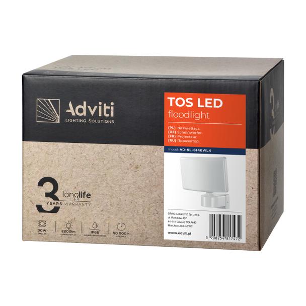 Naświetlacz ogrodowy LED 2200lm IP65 4000K PC biały TOS 30W AD-NL-6148WL4 ORNO
