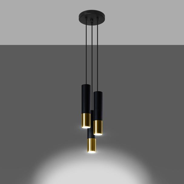 Sollux Lampa wisząca LOOPEZ 3P czarny/złoty SL.0955
