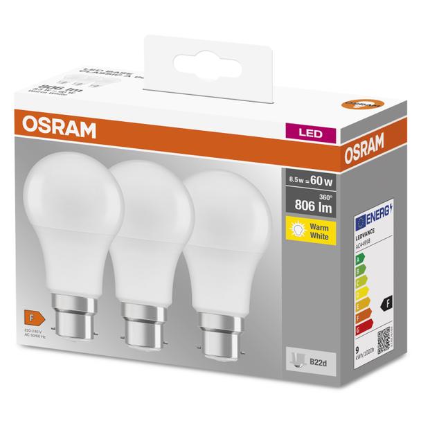 Lampa LED BASE Classic A60 8,5W/827 230V plastik B22D FS3 OSRAM