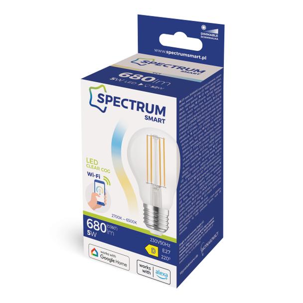 LED GLS 5W COG 230V CCT+DIMM CLEAR Wi-Fi SpectrumSMART