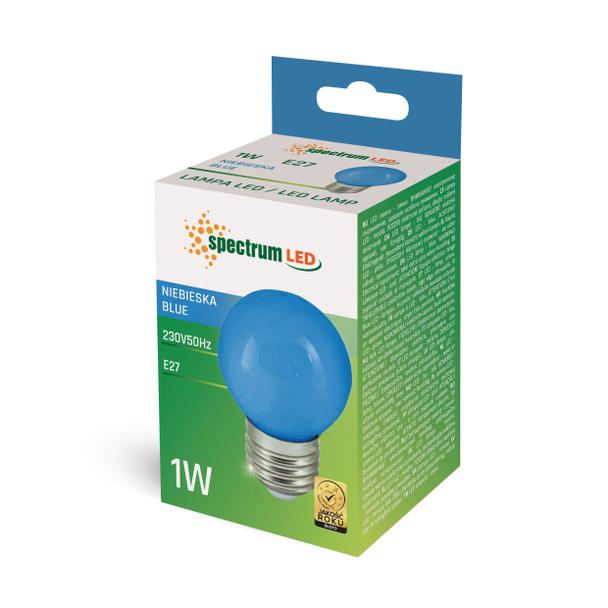LED KULKA E-27 230V 1W BLUE PCV  SPECTRUM+