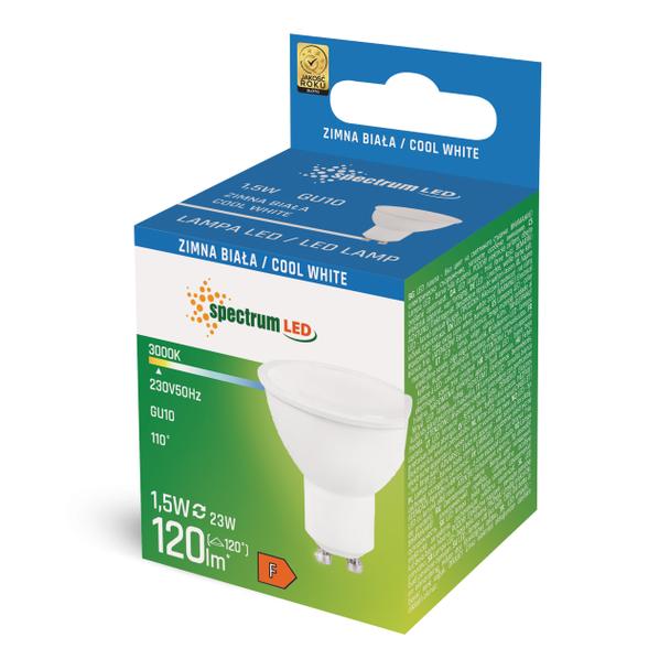 LED GU10 230V 1,5W SMD CW z MATOWĄ SZYBKĄ SPECTRUM