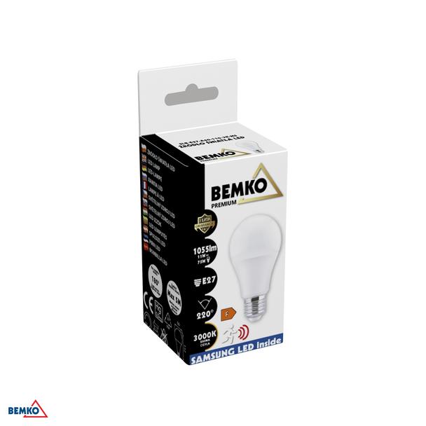 ŹRÓDŁO LED SAMSUNG INSIDE 230V E27 A60 11W 1055LM 3000K 220ST Z CZUJNIKIEM MIKROFALOWYM D84-SLB-E27-A60-110-3K-MS BEMKO
