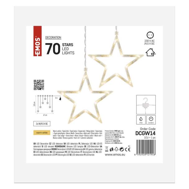 Lampki świąteczne kurtyna 70 LED sople gwiazdki 67x125 cm ciepła biel IP44 DCGW14 EMOS