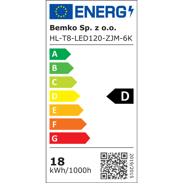 TUBA LED T8 HIGH LUMEN 1200MM 18W 6000K 2450LM ZASILANIE JEDNOSTRONNE KLOSZ MLECZNY D89-HL-T8-LED120-ZJM-6K BEMKO