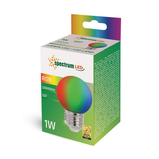 LED KULKA E-27 230V 1W RGB PCV SPECTRUM