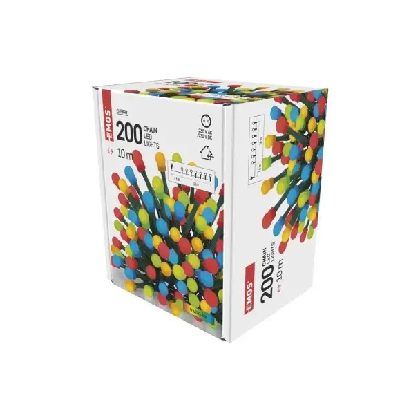 Lampki choinkowe 200 LED cherry 10m multikolor, zielony przewód, IP20 D5GM03 EMOS