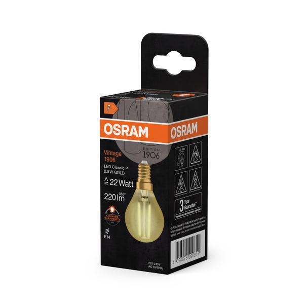 Lampa LED Vintage 1906 CL P Filament szkło przezroczyste GOLD 22 non-dim 2,5W 824 E14