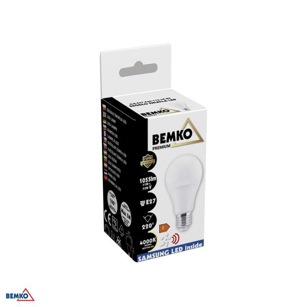 Zarówka LED z czujnikiem ruchu E27 11W SAMSUNG 230V A60 1055LM 4000K 220ST Z CZUJNIKIEM MIKROFALOWYM D84-SLB-E27-A60-110-4K-MS BEMKO