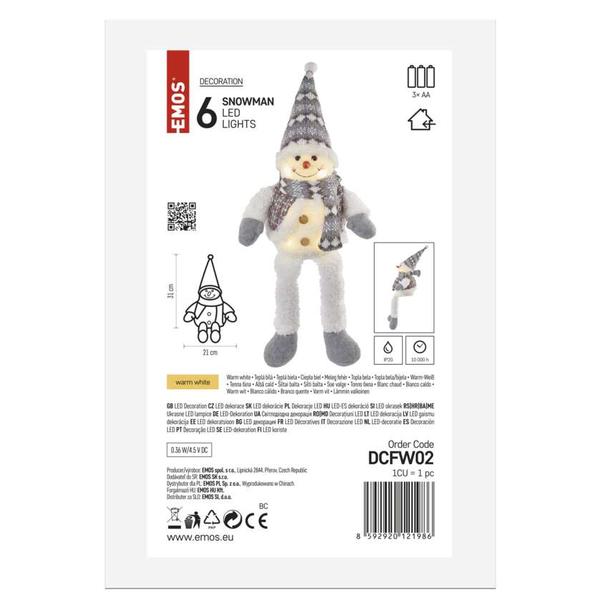 Ozdoba LED siedzący bałwanek świąteczny, 21x12x31 cm, 3x AA ciepła biel, IP20 DCFW02 EMOS