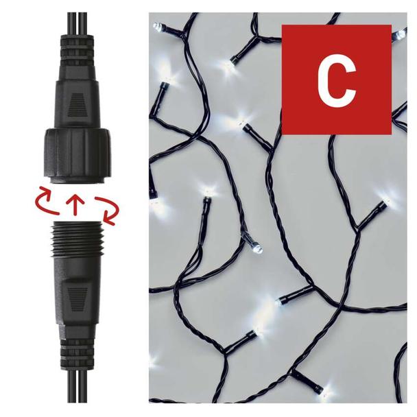 Lampki choinkowe łączone Standard łańcuch 100 LED 10m zimna biel IP44 timer D1AC03 EMOS