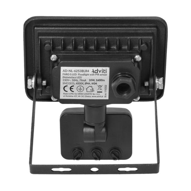 FARO S LED 20W naświetlacz z PIR, 1600lm, IP44, 4000K, aluminium + szkło AD-NL-6253BLR4 ORNO