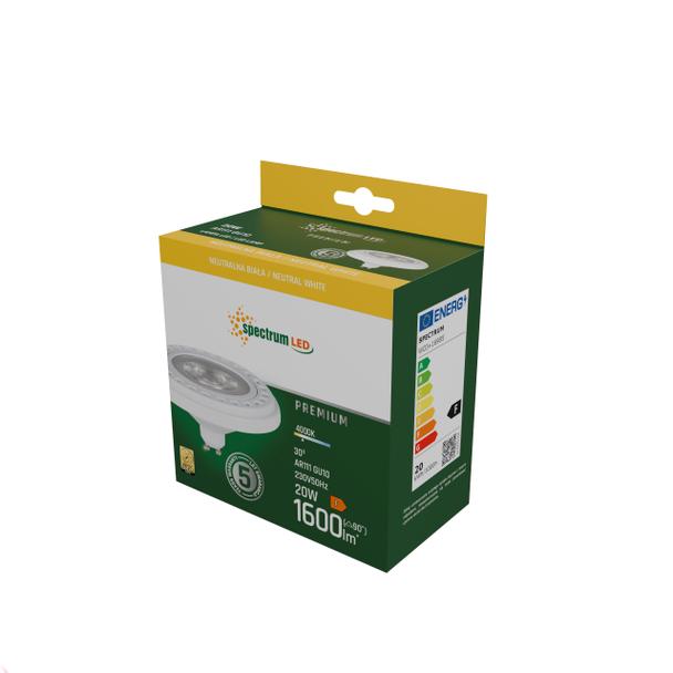 Żarówka LED AR111 GU10 230V 20W COB 30ST NW b. neutralna RA90 BIAŁY 5 lat gw. Spectrum LED