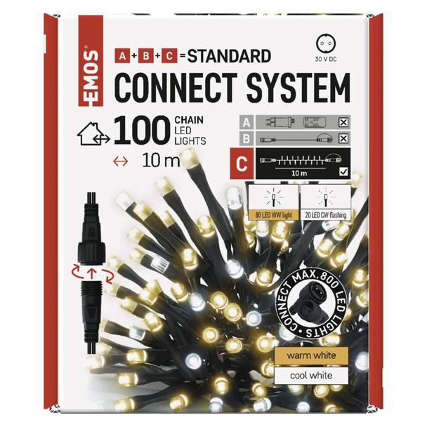 Lampki choinkowe łączone Standard łańcuch 100 LED 10m ciepła zimna biel miga IP44 timer D1AN02 EMOS
