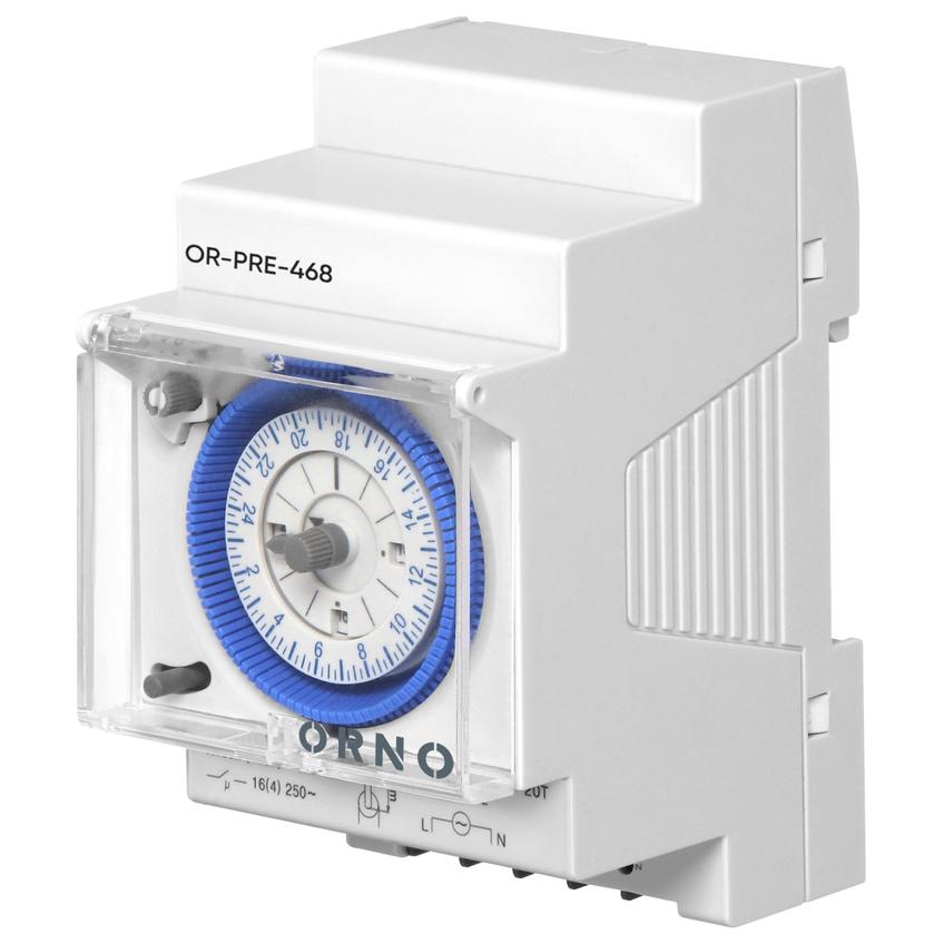 Mechaniczny programator czasowy 3 modułowy, 24 godziny, minimum 15 minut 110-230 VAC rezerwa 200g Orno OR-PRE-468 ORNO