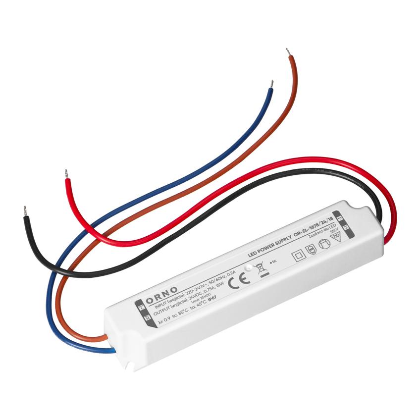 Zasilacz LED, IP67, hermetyczny, 24V, 18W, plastikowa obudowa OR-ZL-1678/24/18 ORNO