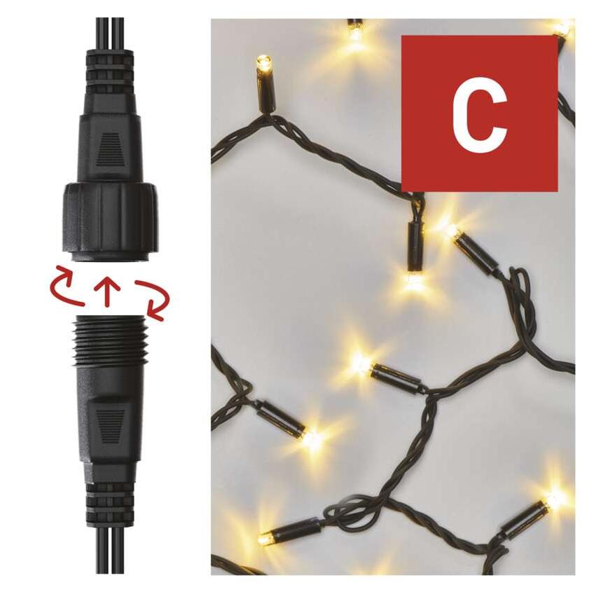 Lampki świąteczne łączone Profi łańcuch 100 LED 10m ciepła biel czarny przewód IP44 timer D2AW03 EMOS