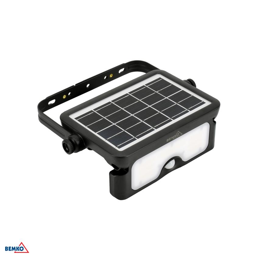 NAŚWIETLACZ LAMPA SOLARNA LED 3 barwy świecenia SOLEN 7W 900lm 3000/4000/6000K IP65 CZARNY Czujnik r C83-SON-007BL-CCT-PIR BEMKO