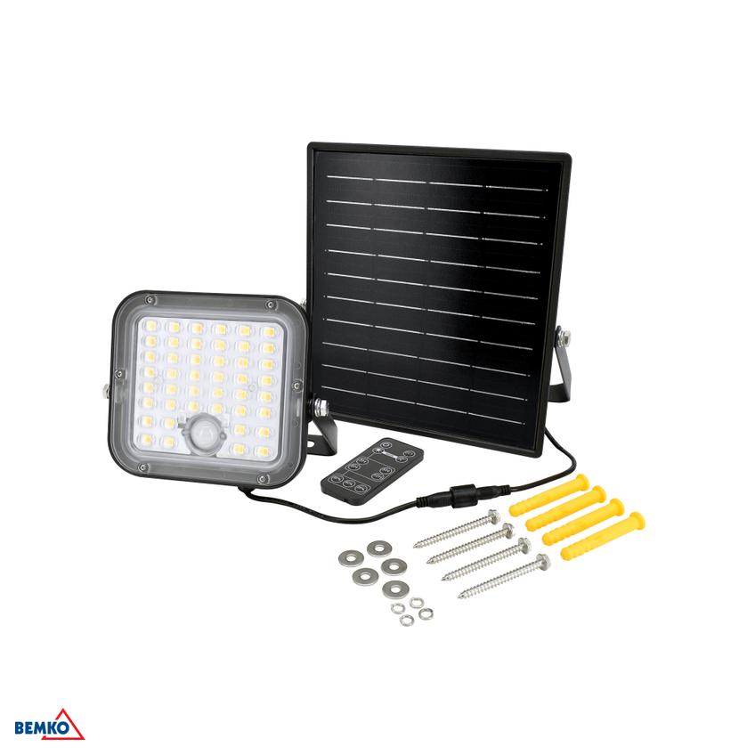 NAŚWIETLACZ LAMPA SOLARNA LED 2 barwy świecenia SOLPAR 10W 1500lm 3000/4000K IP65 CZARNY Czujnik ruc C83-SOP-010BL-CCT-PIR BEMKO