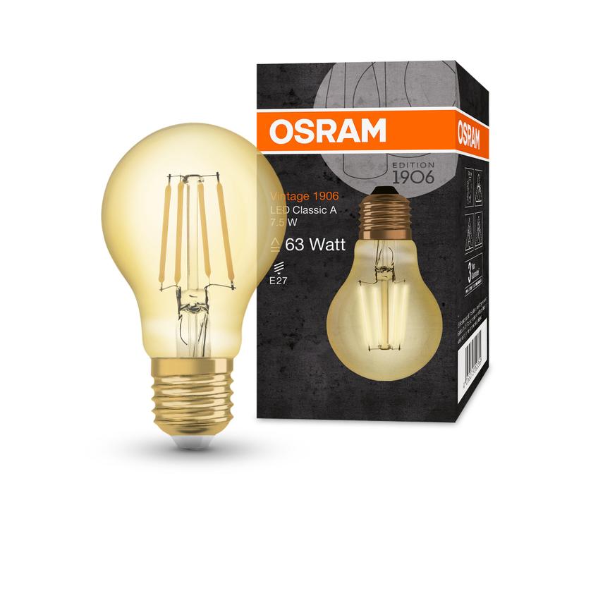 Lampa LED Vintage 1906 CL A Filament szkło przezroczyste GOLD 63 non-dim 7,5W 825 E27