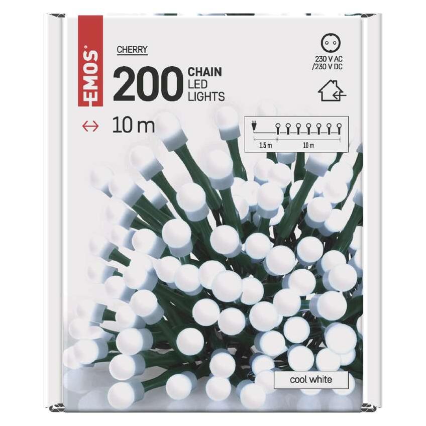 Lampki choinkowe kulki 200 LED 10m zimna biel IP20 D5GC03 EMOS