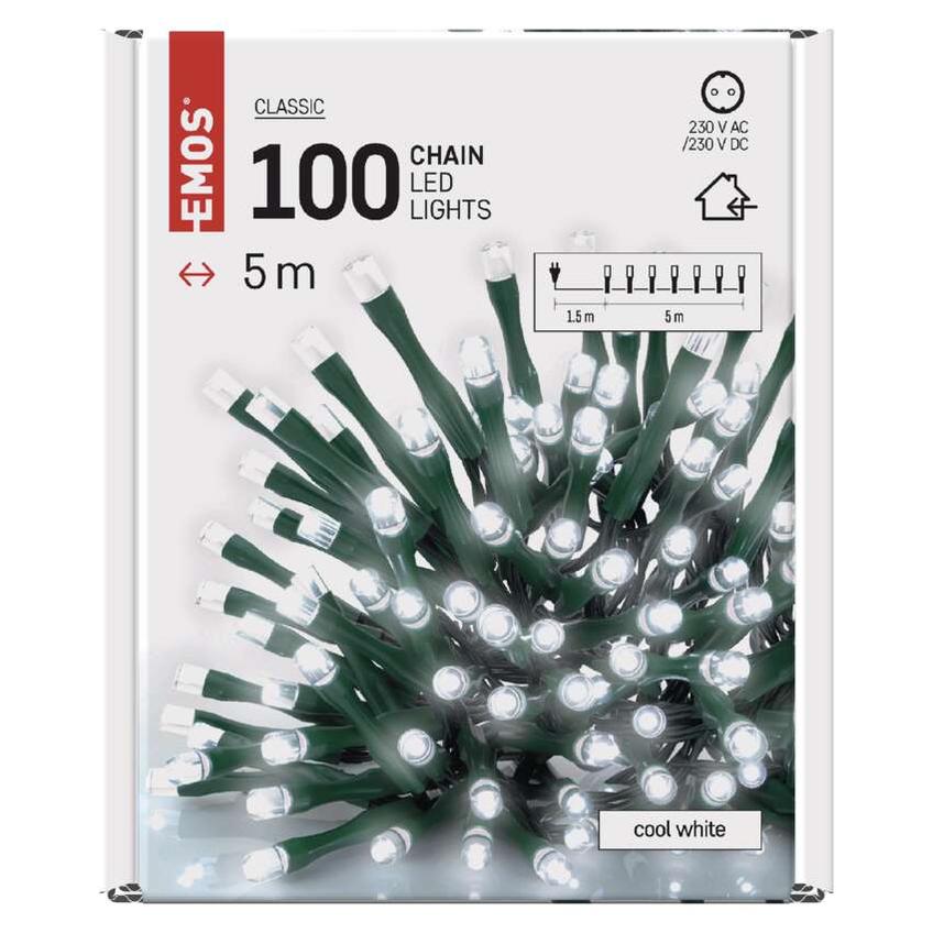 Lampki choinkowe klasyczne 100 LED 5m zimna biel IP20 D4GC02 EMOS