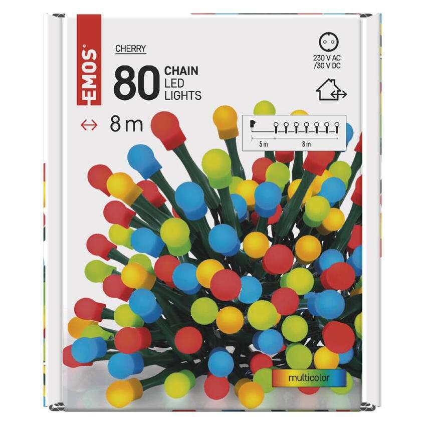 Lampki choinkowe kulki 80 LED 8m multikolor IP44 timer D5AM02 EMOS