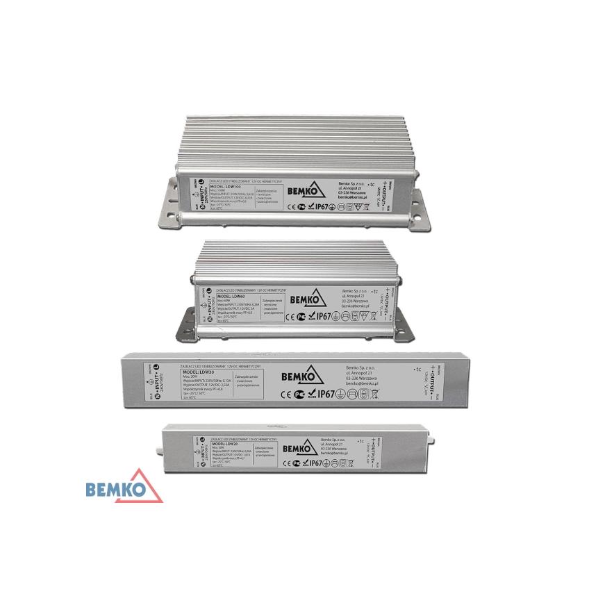 ZASILACZ ELEKTRONICZNY LED HERMETYCZNY IP68 12V 20W B42-LDW020 BEMKO