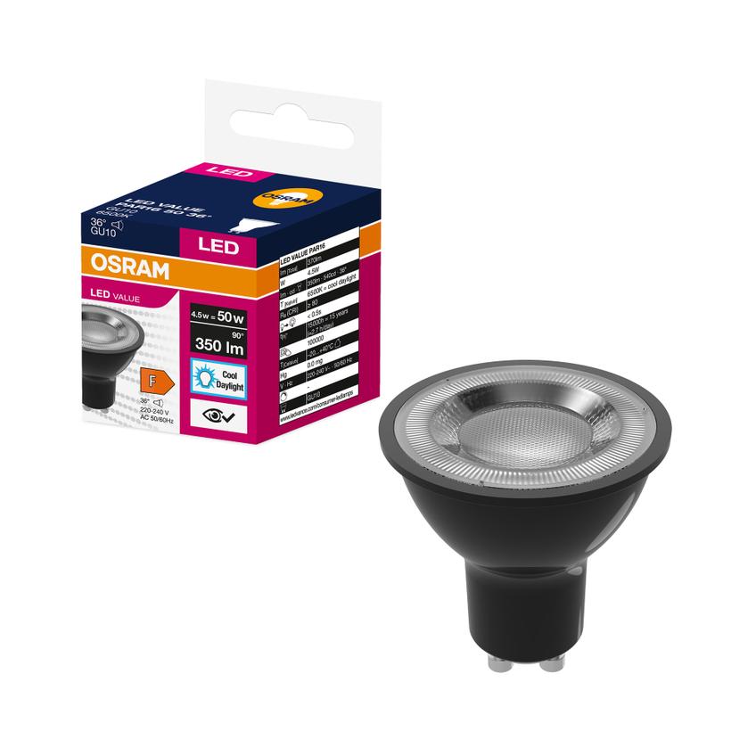Lampa LED VALUE PAR16 50 36 4,5W/865 230V GU10 BK
