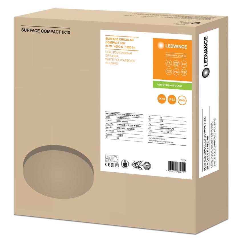 Oprawa ścienna o dużej odporności na uderzenia Surface Compact 300 24W 4000K IK10 IP65