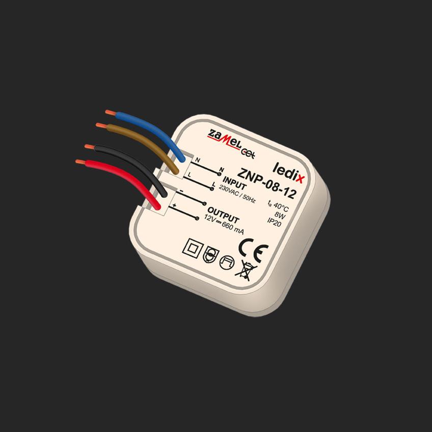 Zasilacz LED dopuszkowy 12V DC 8W ZNP-08-12 LDX10000028 LDX10000028-WPL ZAMEL