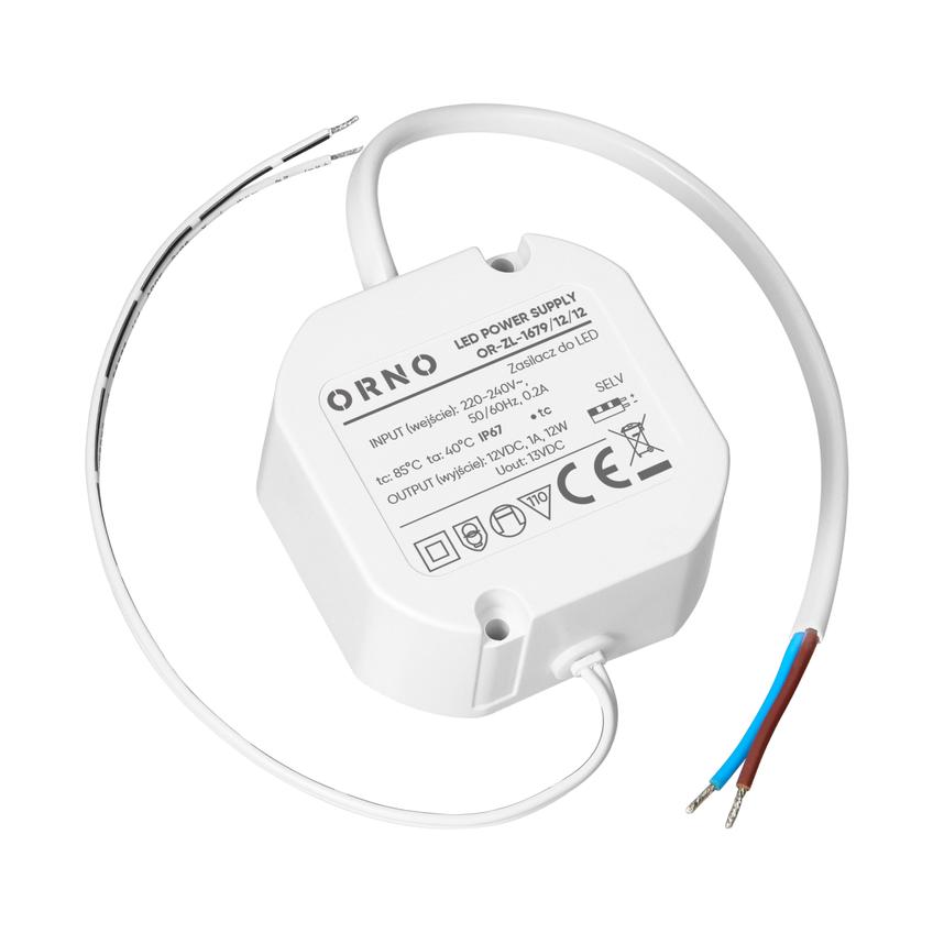 Zasilacz LED, dopuszkowy, 12V, 12W, IP67, plastikowa obudowa OR-ZL-1679/12/12 ORNO