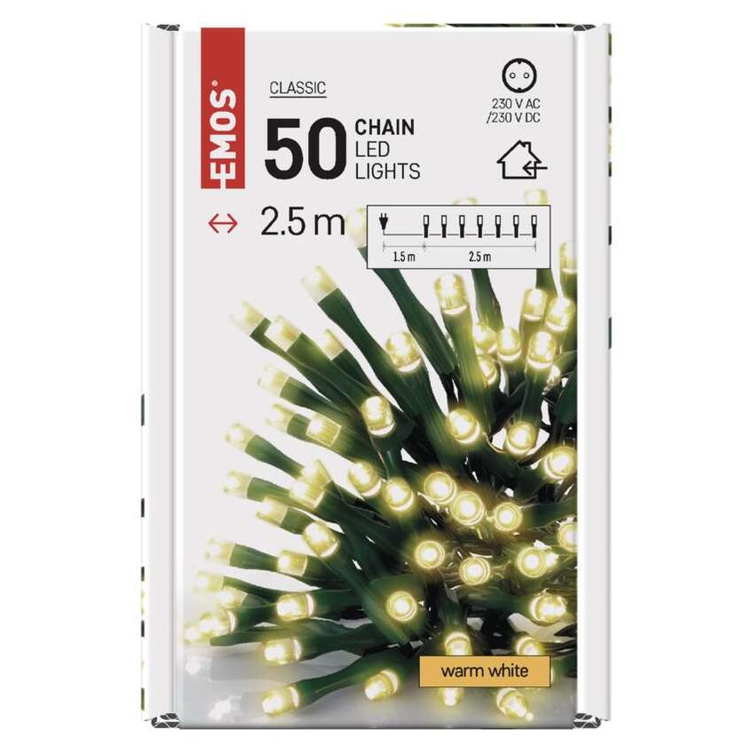 Lampki choinkowe świąteczne CLASSIC 50 LED 2,5m ciepła biel wewnętrzne D4GW01 EMOS
