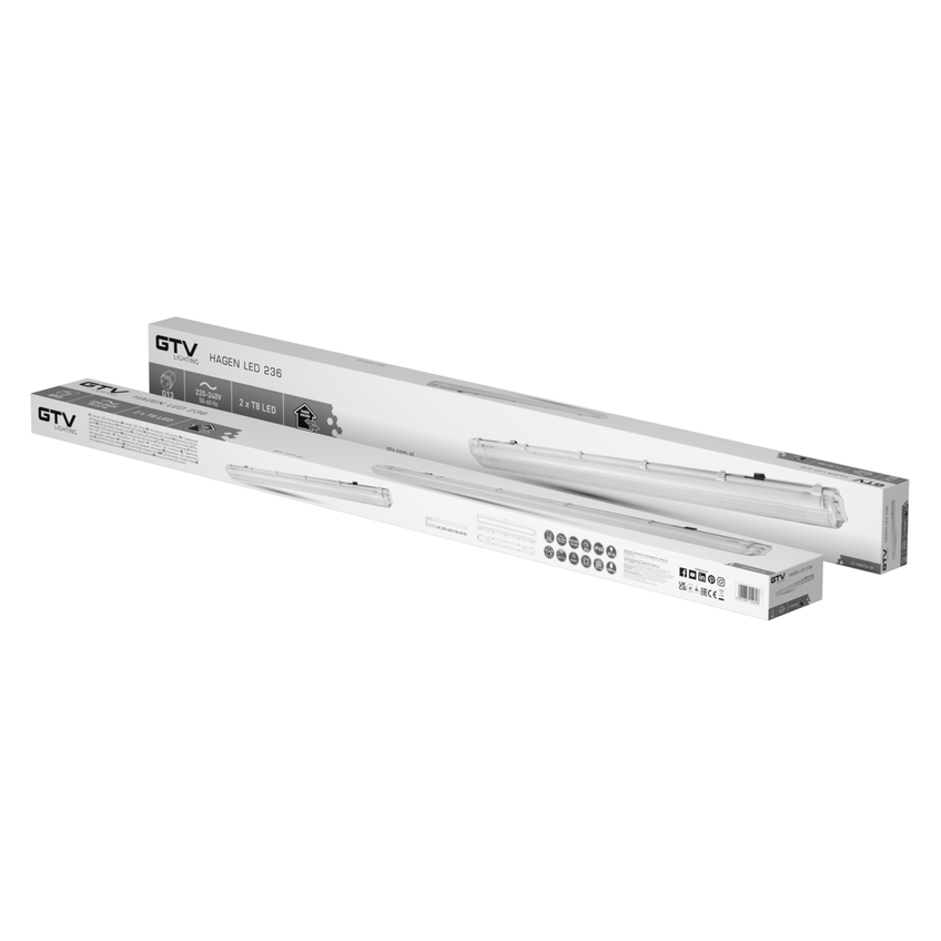 Oprawa hermetyczna LED HAGEN 236 pod 2 świetówki LED G13 1200mm IP65 PC/PC GTV LD-HAG236-30 GTV Poland