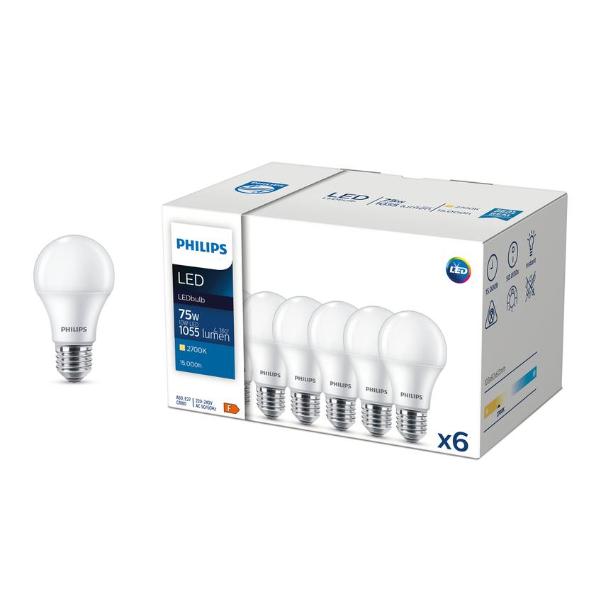 Żarówka LED 10W=75W 1055lm 2700K barwa ciepła kulka 10-75W A60 E27 827 6CT 9,29002E+11 PHILIPS