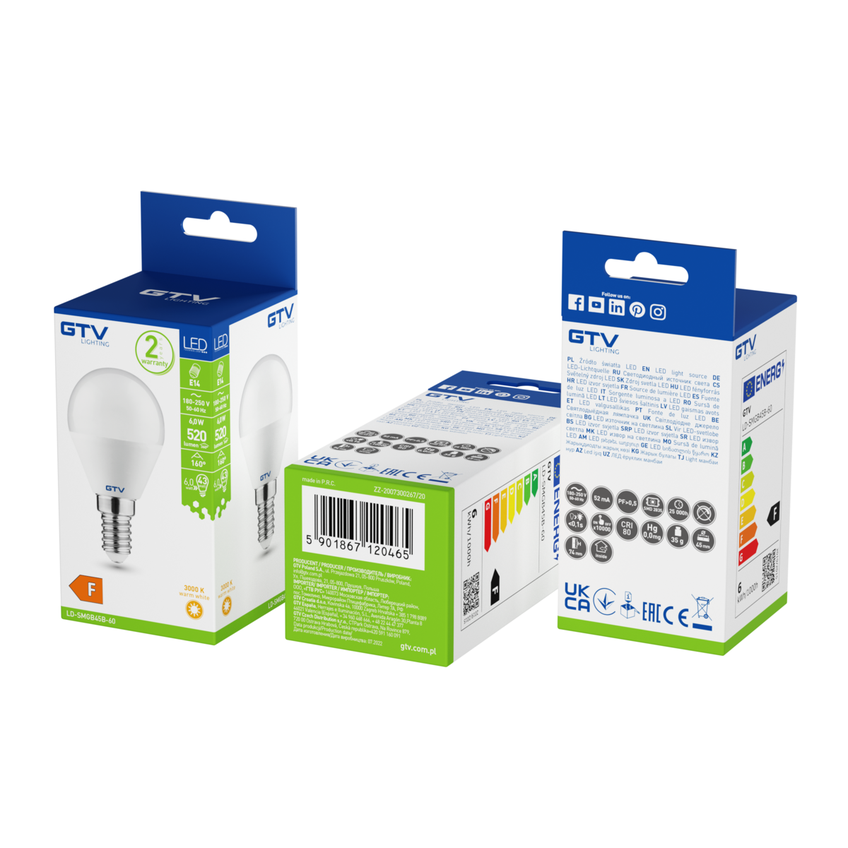 ŻARÓWKA LED, B45B, 14 LED SMD 2835, CIEPŁY BIAŁY, E14, 6W, AC220-240V, KĄT ŚWIECENIA 160*, 470LM