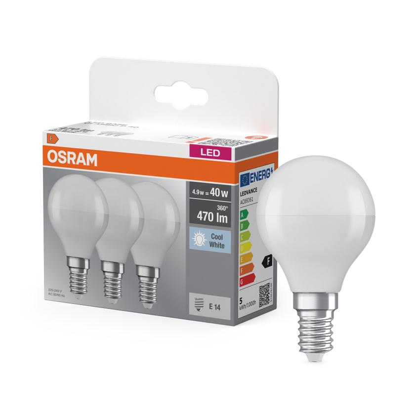 Żarówka LED x3 P45 Kulka E14 4.9W = 40W 470lm 4000K Neutralna 150° BASE Osram